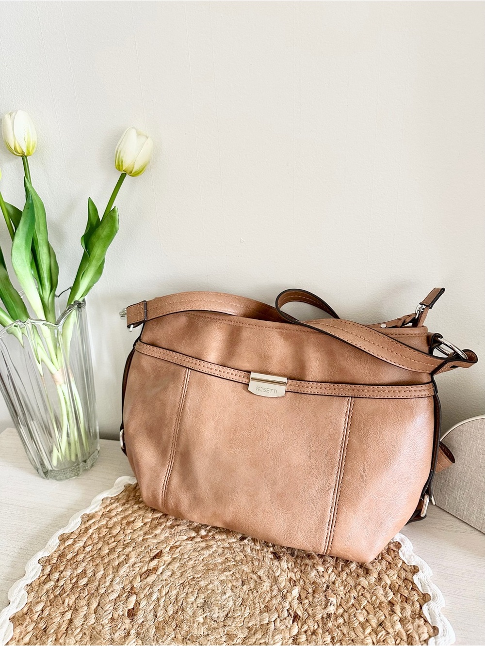 Rosetti Brown Slouchy Shoulder Bag Crossbody Purse Faux Leather
